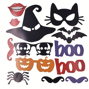 14PCS DIY Halloween Partei Karte Masken Photobooth Requisiten Schnurrbart auf einem Stick(CTJZ21-PBP-Halloween14)