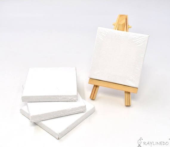 Set of 4pcs Mini Artist Blank Canvas Frame 3x3inch 7x7cm Oil Water Painting  Board Flat Canvas With 1pc Mini Wood Display Easel 