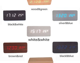 Latest Design Fashion USB/AAA LED Light Wooden Digital Alarm Clock -Time Temperature Date Display - Voice and Touch Activated