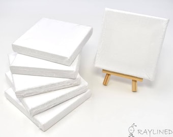 Set of 6pcs Mini Artist Blank Canvas Frame 4x4inch ( 10x10cm ) Oil Water Painting Board Flat Canvas with 1pc Mini Wood Display Easel