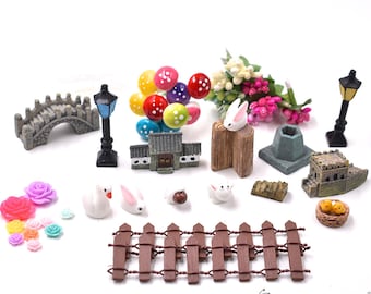 49pcs Fairy Garden Miniature Ornament Set DIY Kit Succulent Landscaping Decor Home Decoration Outdoor Flower Accessories(CTJZ21-PCSET-49)