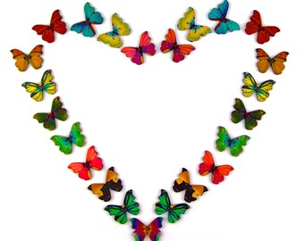 27g Butterfly Shaped Various Colors Mixed Wood Buttons Sewing Scrapbooking  2 Holes  (SKU:CTZZ22-R03E)
