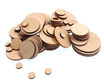 About 100pcs Round Shaped Five Sizes Wooden Embellishments 10-50MM Whitout Holes for Crafting and Decoration