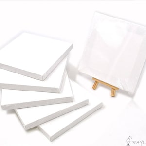 Set von 6 Stück Mini Künstler leere Leinwand Rahmen 15x15cm Öl Wasser Malerei Brett flach mit 1pc Mini Holz Display Easel(CTJZ21-ABCE-1515-6PCS)