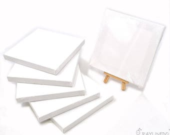 Set of 6pcs Mini Artist Blank Canvas Frame 15x15cm Oil Water Painting Board Flat with 1pc Mini Wood Display Easel(CTJZ21-ABCE-1515-6PCS)