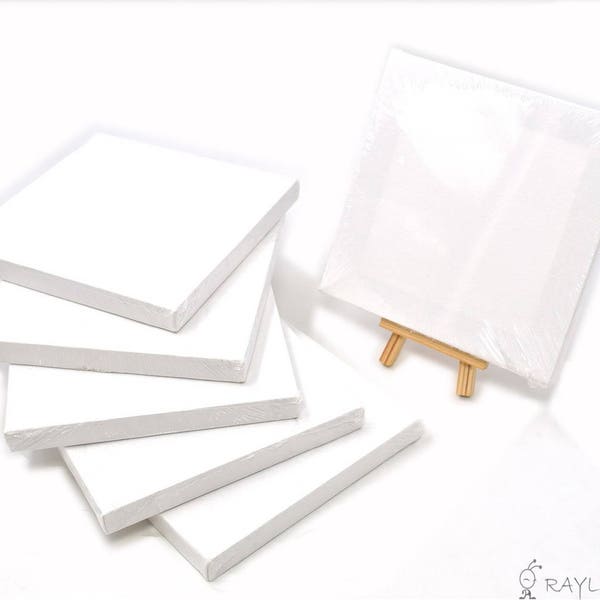 Lot de 6pcs artiste Mini blanc cadre 15x15cm huile eau peinture carton toilé plat avec 1pc Mini présentoir bois Easel(CTJZ21-ABCE-1515-6PCS)