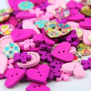 40g various color and shapes 2 holes Wood Buttons package for Sewing Scrapbooking Pink and Purple color series (SKU:CTJZ21-R01GPPS)