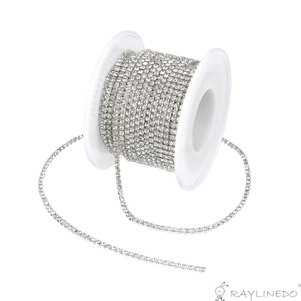 3A Class 3mm/4mm Clear Rhinestone Diamante Silver Plated Chain for ...
