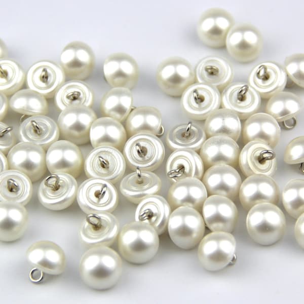 10mm White Pearl Bead Cap Half Ball Dome Metal Circle Hook Buttons for Crafting Sewing Scrapbooking Scarf and Clothes(SKU:CTJZ21-R05C)