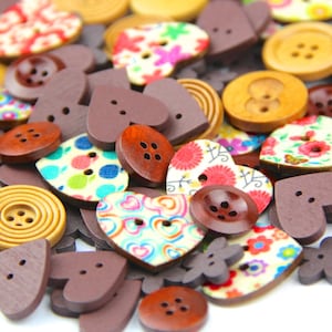 40g, verschiedene Farben und Formen 2, Löcher Holz Knöpfe Paket für Nähen Scrapbooking Kaffee Farbe series(SKU:CTJZ21-R01GCOS)