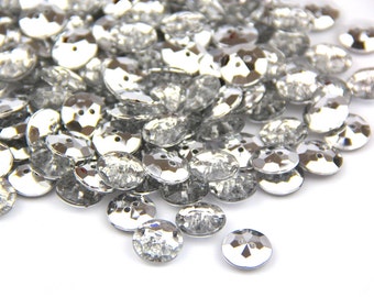 30 x 15mm Silver Plated Acrylic Two Holes Round Shape Buttons Plastic Crystal Glass (SKU:CTJZ21-R03round)