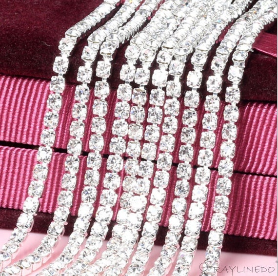 3A Class 3mm/4mm Clear Rhinestone Diamante Silver Plated Chain for Wedding Supplies DIY Sewing Craft Jewellery Making Party Decorations