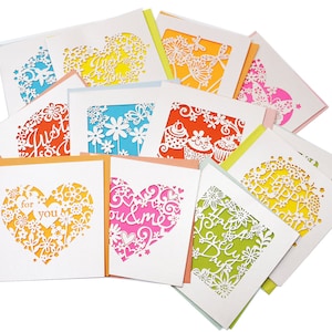 12 Stück verschiedene Design und Farbe leere Grußkarten mit Umschlägen-Ausschnitt-Geschenk-Karte für Geburtstag Valentine und Christmas(CTJZ21-GC-12R01)
