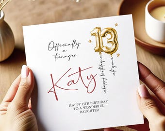 Personalised 13th Birthday Card, Officially a Teenager Card, 13 Balloon Birthday Card, 13 card for Daughter, Granddaughter, Niece, Sister