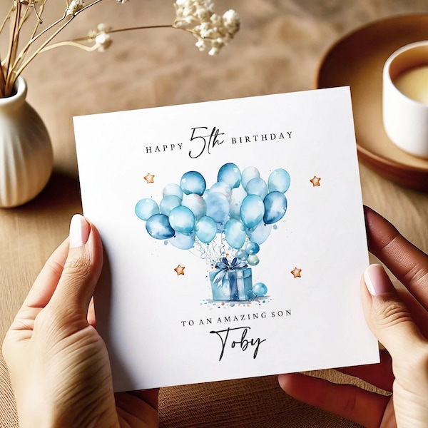 Blue Birthday Card, Birthday Card For Him or Her, Happy Birthday Card, Balloons Birthday Card, Card for Son, Grandson Birthday Card