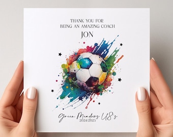 Football Coach Card, Thank you Coach, Football Card, Personalised Coach Card, End of Season Football Card - Football Coach Gift