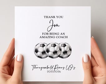 Personalised Football Coach Thank You Card, Football Card, Team Coach Card, Coach Appreciation, End of Season Gift