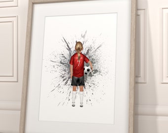 Personalised A4 Football Girls Print - Girl Football Print - Girl Football Gift - Gift for Daughter - Personalised Football Girl Print
