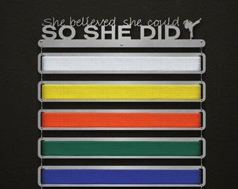 She Believed She Could So She Did Belt Display With Karate Figure - Modular Design! - Martial Arts Belt Hanger