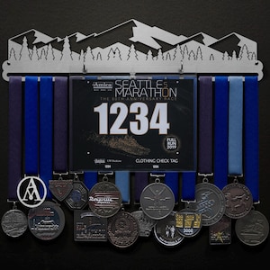 Mountain Scene - Stylized Version - BIB + Medals - Display Your Bibs With Your Medals!