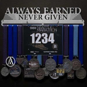 Always Earned Never Given Bib Display - BIB + Medals - Display Your Bibs With Your Medals!
