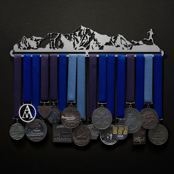 Mountainscape - Édition très détaillée (Version 2) - Coureur de montagne masculin ou féminin - Porte-cintre de la médaille alliée Présentoir