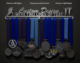 Personalized Medal Holder With Two Lines of Text - Allied Medal Hanger Holder Display Rack