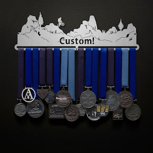 Custom Mountain Biking design with Custom text - Male and Female versions available - Allied Medal Hanger Holder Display Rack