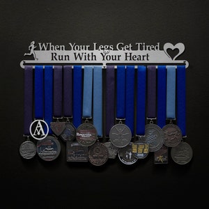 When Your Legs Get Tired Run With Your Heart - Male OR Female figures available - Allied Medal Hanger Holder Display Rack