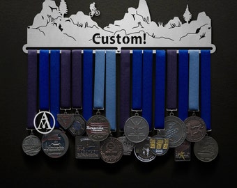 Custom Mountain Biking design with Custom text - Male and Female versions available - Allied Medal Hanger Holder Display Rack