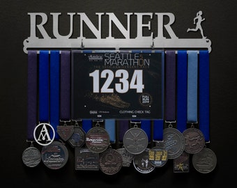Runner Bib Display - Male, Female, or Text-only options available - BIB + Medals - Display Your Bibs With Your Medals!