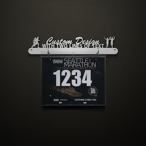 Custom Bib Display With Two Lines Of Text - BIB Hanger - Display Your Racing Bibs!