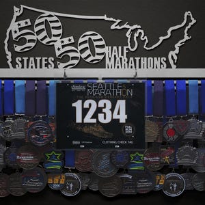 50 States 50 Marathons (or &quot;Half Marathons&quot; or &quot;Races&quot;) - BIB + Medals - Display Your Bibs With Your Medals!