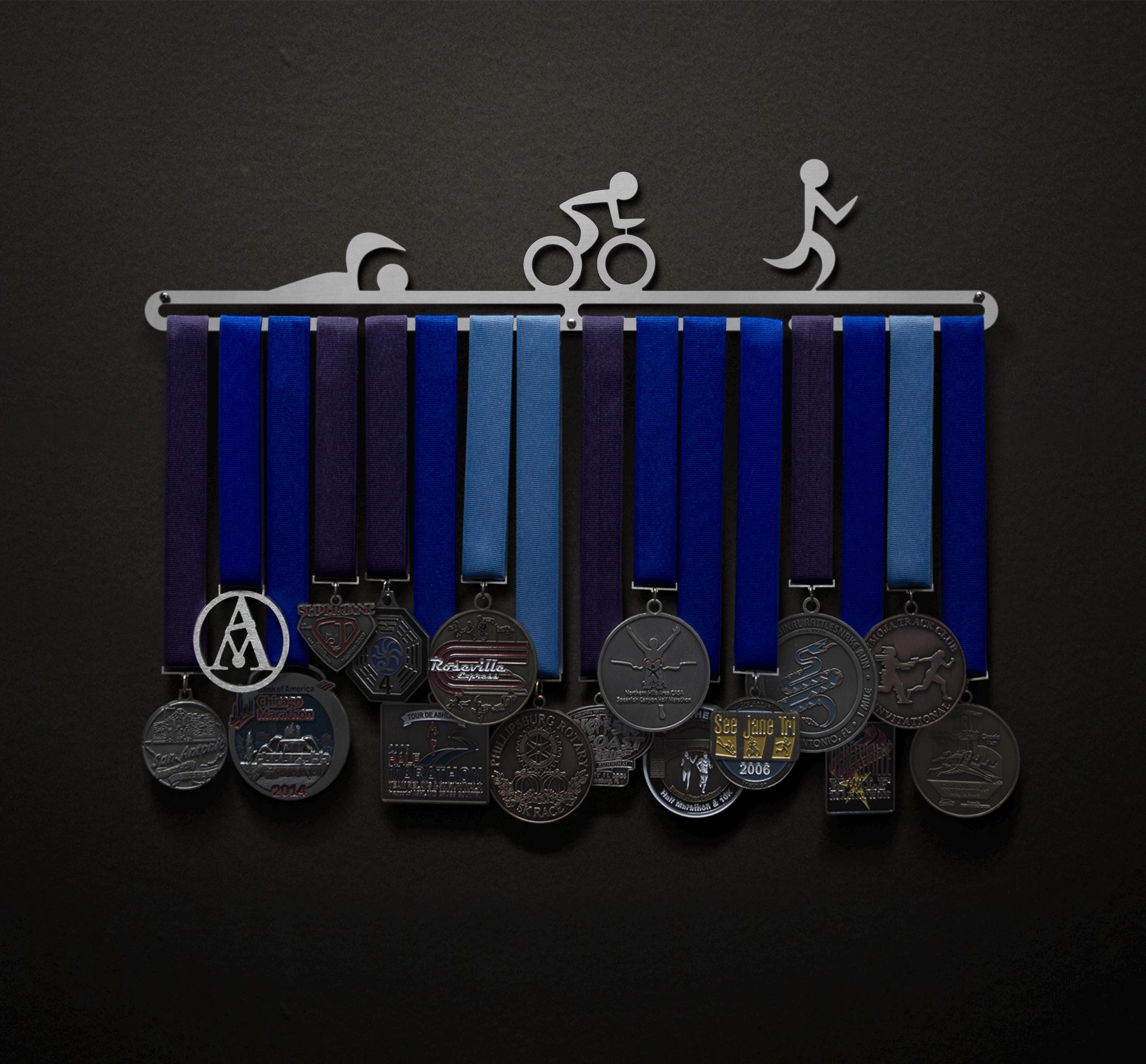 Cintre Mural Présentoir à Médailles - Bleu - Pour Sport, Triathlon, Course, Vélo - Neuf