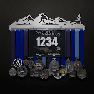 Mountainscape - Original Version - Male or Female Mountain Runner - BIB + Medals - Display Your Bibs With Your Medals!