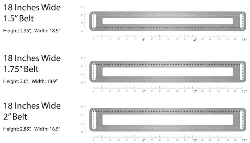 Puede incluir: Tres bucles de cintur&oacute;n de metal de diferentes tama&ntilde;os, cada uno de 45,7 cm de ancho. Los bucles est&aacute;n dise&ntilde;ados para acomodar cinturones de 3,8 cm, 4,4 cm y 5,1 cm de ancho. Los bucles est&aacute;n hechos de metal plateado y tienen una forma rectangular con un recorte en el centro para el cintur&oacute;n.
