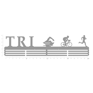 Triathlon with &quot;TRI&quot; text: Male - 24in Wide w/ 3 Hang Bars - BIB + Medals - DISCOUNTED! - Display Your Bibs With Your Medals!