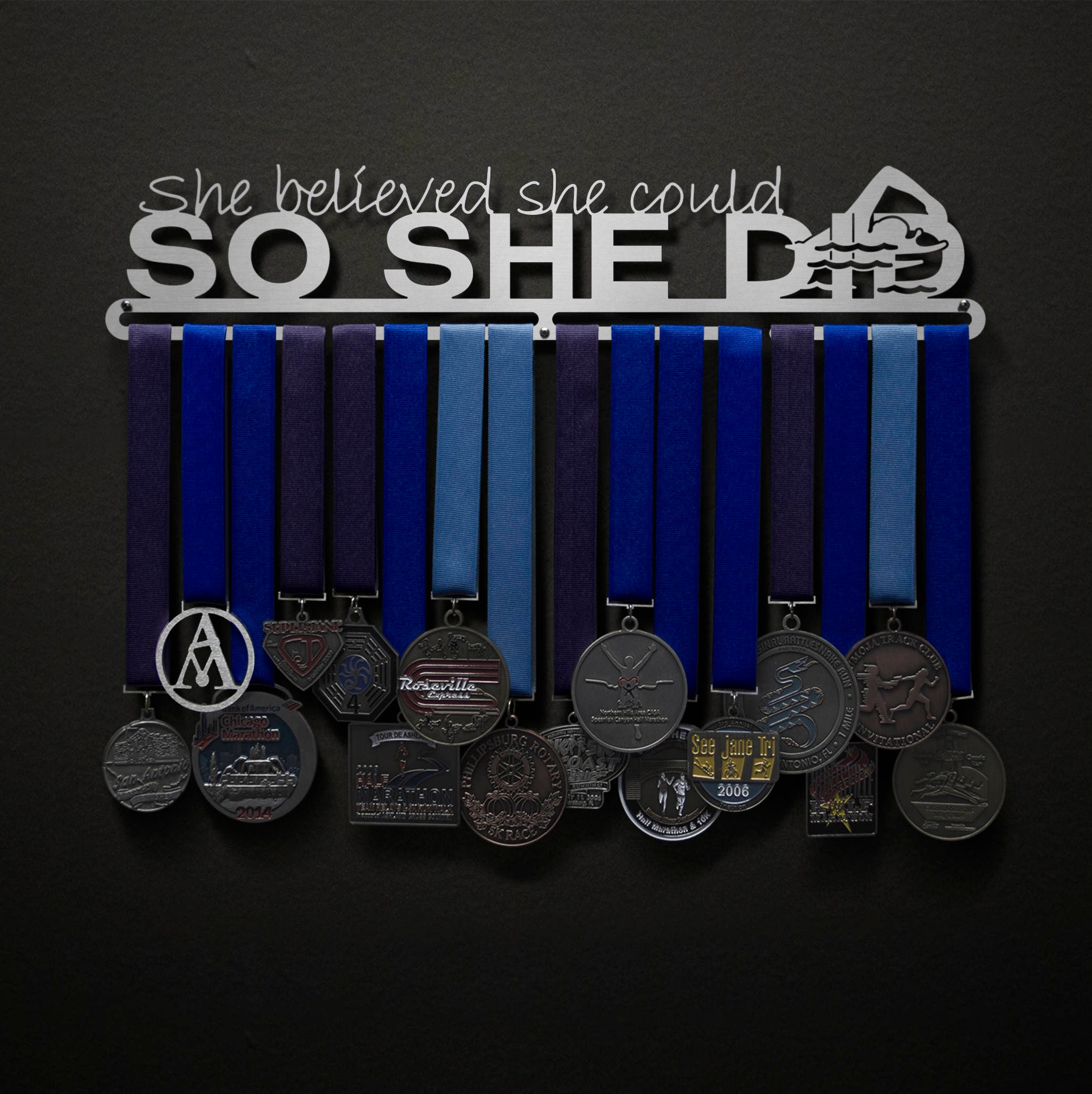 She Believed Could So Did with Swimmer Figure - Allied Medal Hanger Holder Display Rack