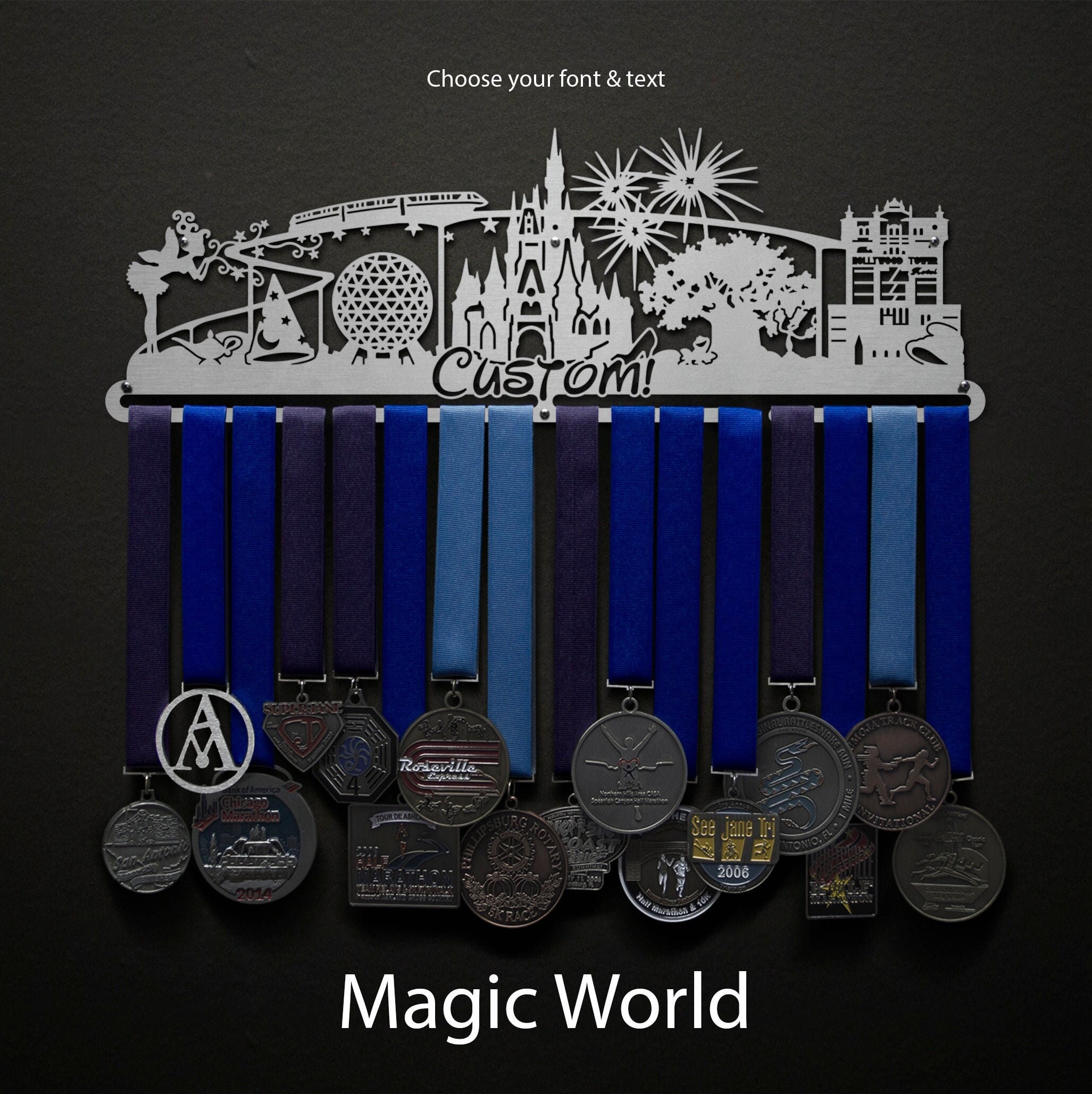 Custom Magic World with Custom text - Allied Medal Hanger Holder Display Rack