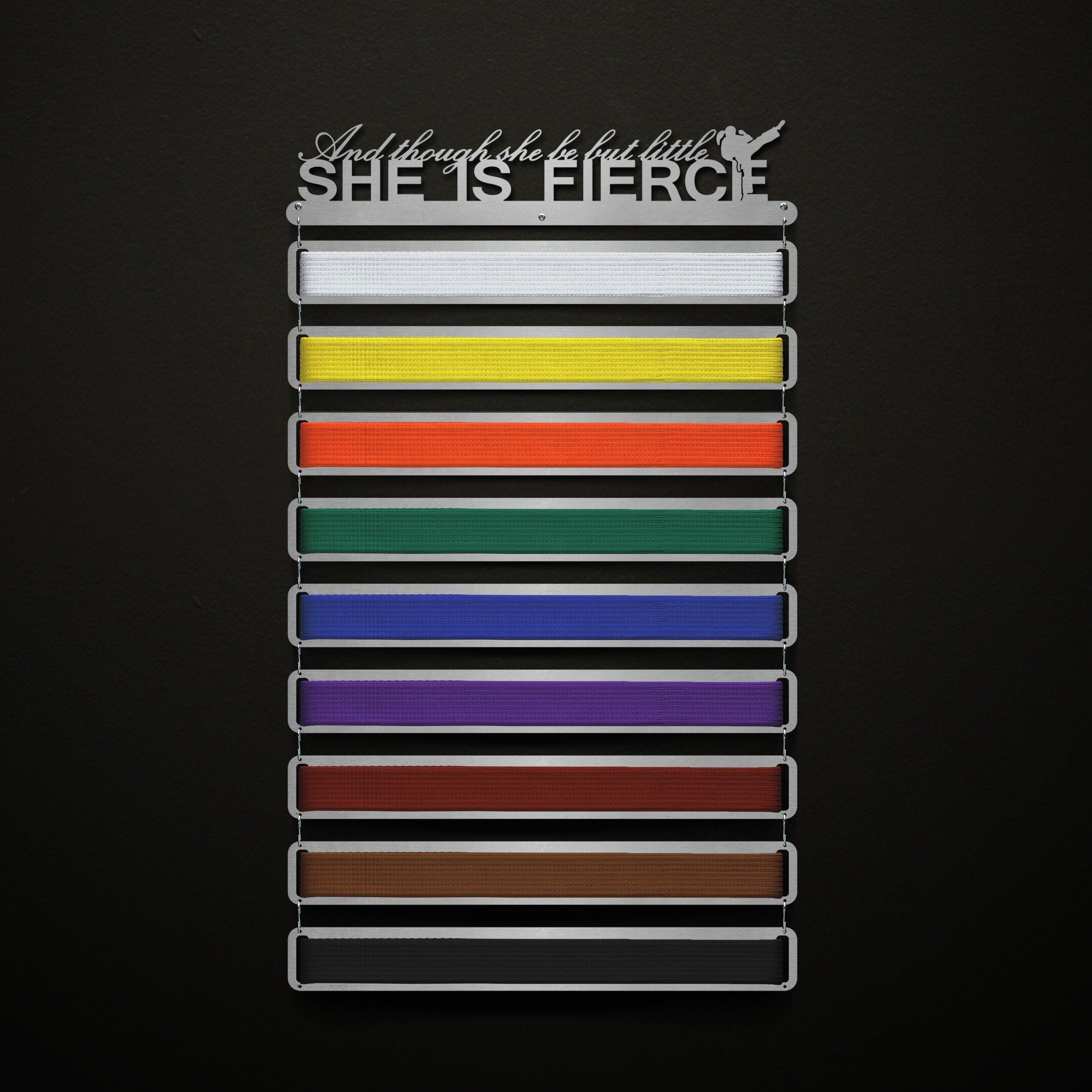 And Though She Be But Little, She Is Fierce - Modular Design! - Karate Figure or Text Only Options Available - Martial Arts Belt Hanger