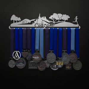 Custom Trailscape design with Custom text - Allied Medal Hanger Holder Display Rack