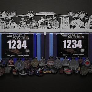 Magicscape - Magic World AND Magic Land - Combination Design -  BIB + Medals - Display Your Bibs With Your Medals!