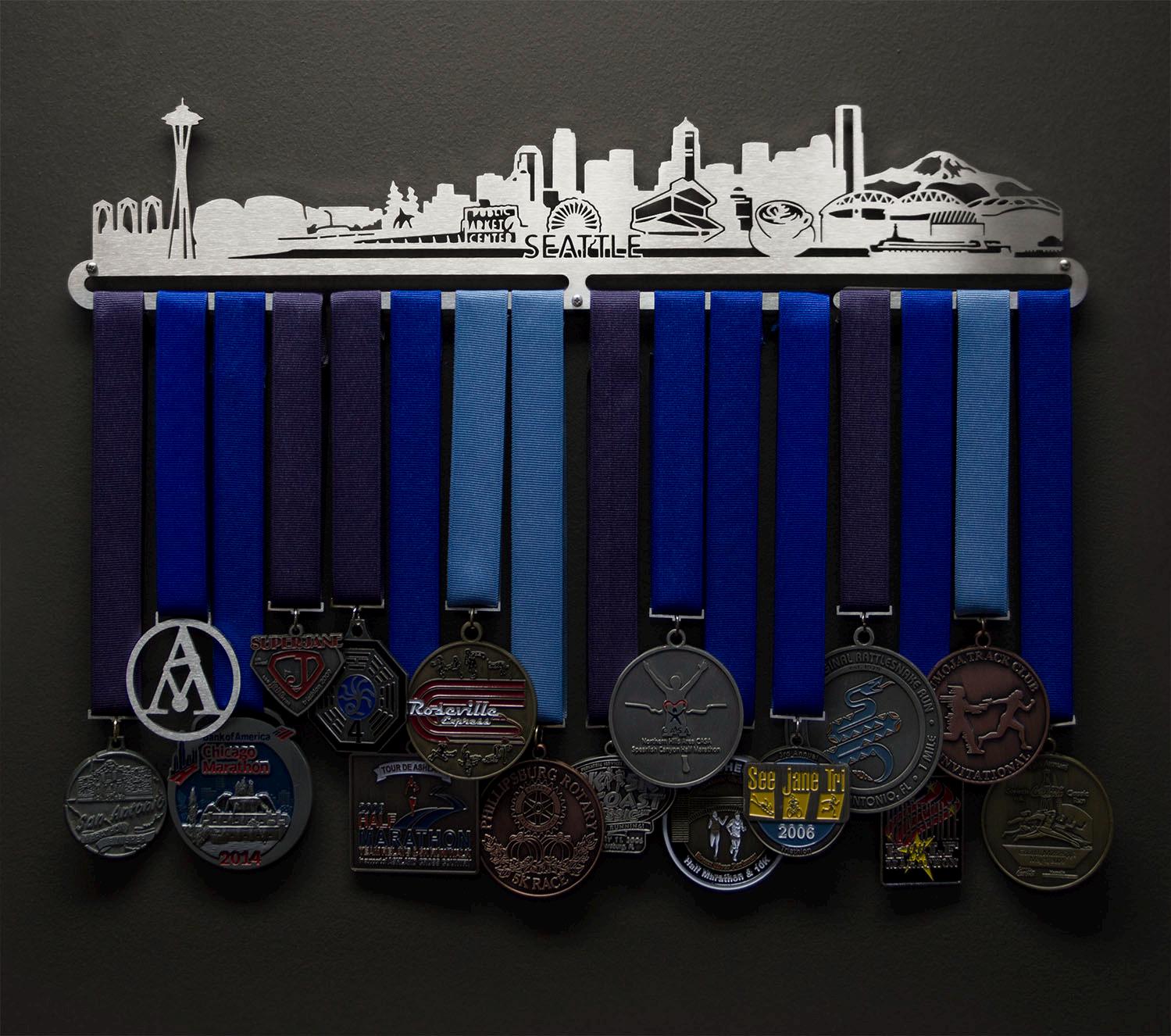 Seattle Cityscape - Allied Medal Hanger Holder Display Rack
