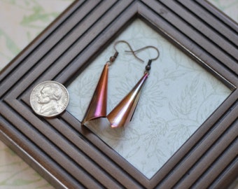 Boho Copper Earrings - Fire Patina - Handmade