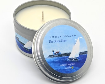 8 oz. Rhode Island The Ocean State Candle Tin Scented 100% Soy Wax Candle