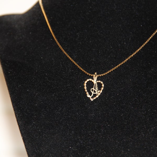 14K Gold Initial A in a heart Charm Diamond Cut Vintage from the 1990's letter A calling all Allisons, Amy, Andrea, Ane  Special Charm