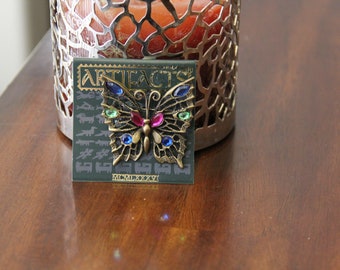 JJ Jonette Bronzed Butterfly with Stones Vintage New Great Gift Signed Unique Very Detailed JJ Jonette Gift Holiday Gift Lovely