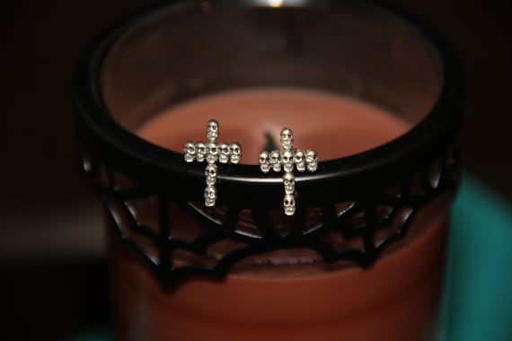Sterling Silver Skull Cross Stud Earrings, Hallow… - image 1