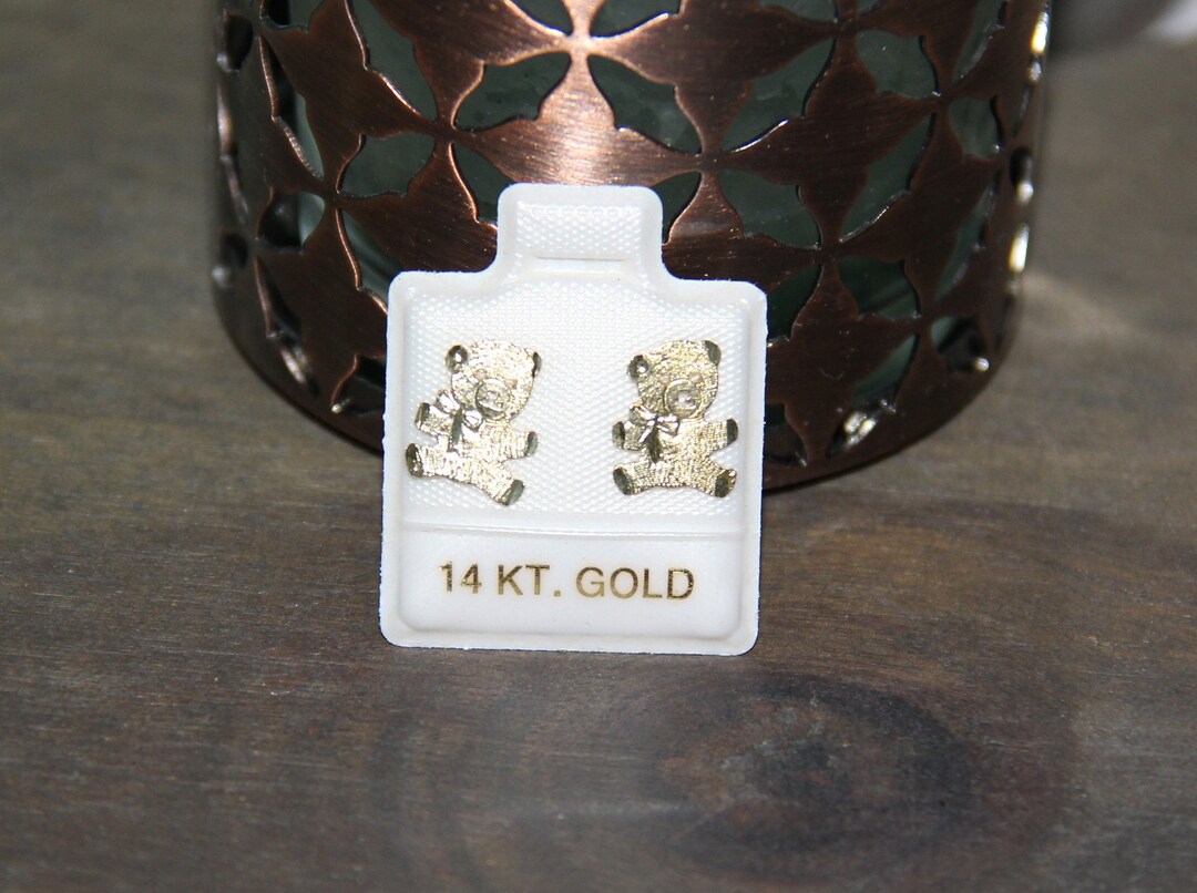 14K Gold Teddy Bear Earrings 14K Solid Gold Vintage New From the 1990&rsquo;s