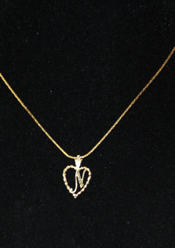 14 K Gold Letter N in a Heart Charm Vintage New f… - image 1